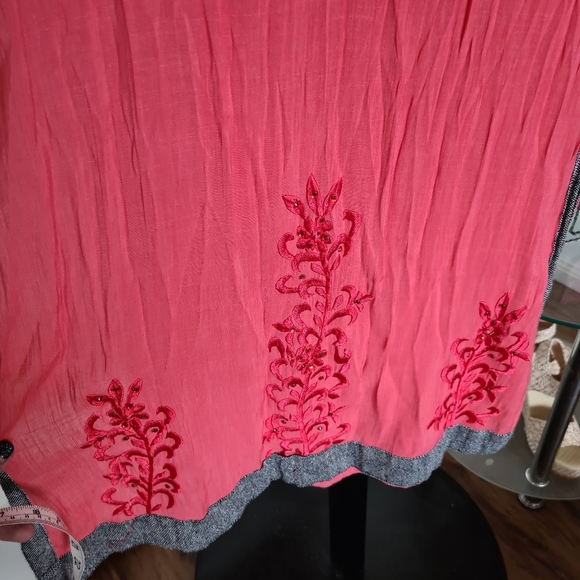 Embroidered Flower Large Pink Long Dress - Side Slits Pink Formal Dress - Picture 6 of 12